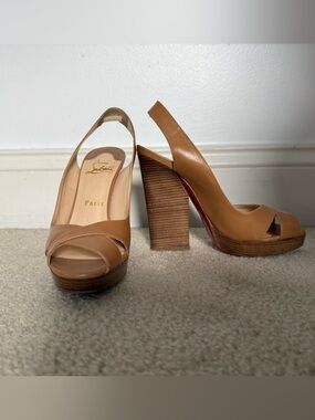 Christian Louboutin Tan Leather Slingback Platform Heels